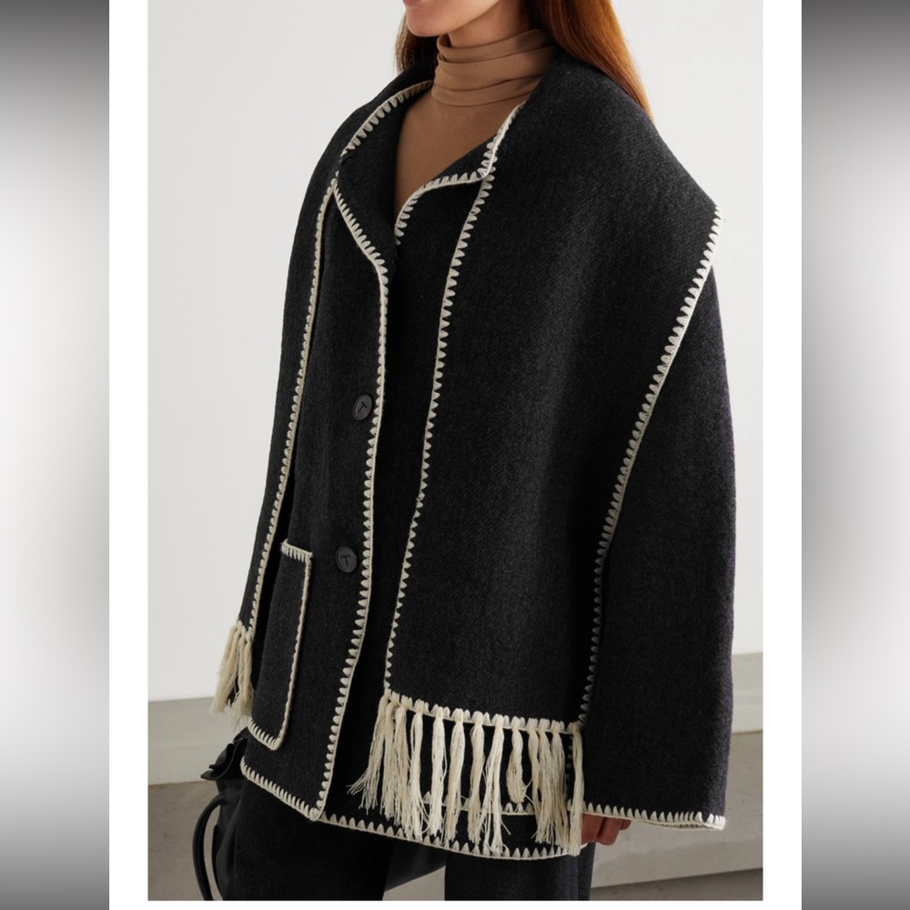 TOTEME Draped Fringed Wool-blend Jacket Size 34 (XS)